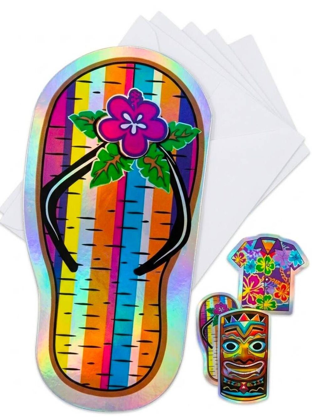 🔸️NWT Vintage Retro Holographic Luau Themed Pack of Invitation Cards